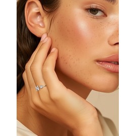 Silvora 925 Sterling Silver Heart Initial Rings for Women CZ Letter Rings Adjustable Open Rings