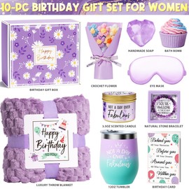 Birthday Gifts for Women Friendship, Unique Happy Birthday Gifts Basket for Mom Her Best Friend Sister Wife Girlfriend Coworker Teacher, Luxury Self Care Box Lavender Relaxing Spa Gifts Set w/ Blanket
