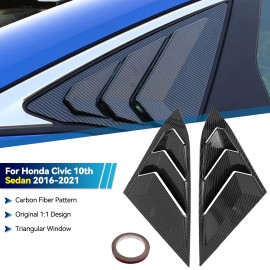 XUKEY Carbon Fiber Racing Rear Side Window Air Vent Louver-For 16-21 Honda Civic Sedan