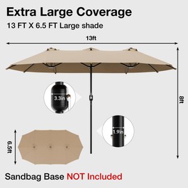 Joyside 15FT Large Patio Umbrella with Base Included, Outdoor Double Sided Umbrella, Rectangle Umbrella with Crank Handle, 12 Sturdy Ribs for Deck, Porch and Pool (Beige, Base)