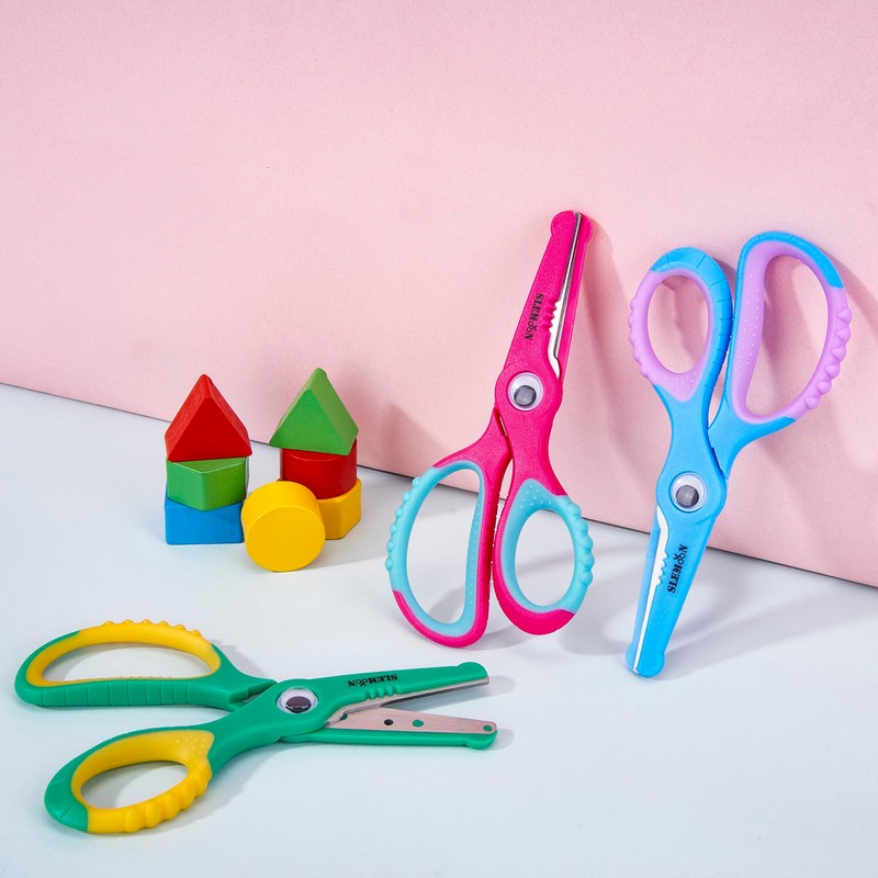 SLEMOON Kids Scissors 5.5 Inch,Blunt Tip Toddler Safety Scissors,3 Pack