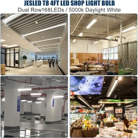 JESLED T8 4FT LED Type A+B Light Bulbs, 24W 3000LM 5000K Daylight White, Plug and Play or Ballast Bypass, 4 Foot Flourescent Tube Replacement, ETL Listed, Dual-end, Frosted, Warehouse Lights 4Pack