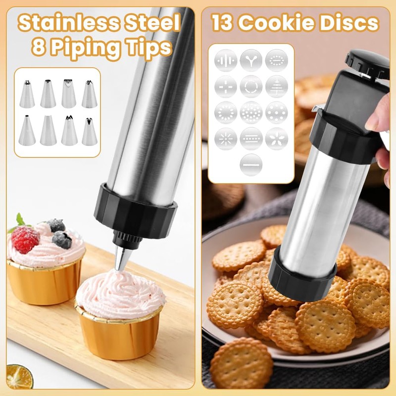 Stainless Steel Cookie Press Kit – 13 Discs & 8
