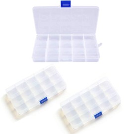 AidShunn Jewellery Organizer with Compartments,Plastic Storage Boxes with Lid 15 Grids Removable Small Clear Containers for Craft Beads Pills Earring Fishing Hook Nuts Small Accessories (3 Pack)