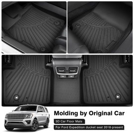 Powerty Floor Mats for 2018-2023 2024 Ford Expedition with 2nd Row Bucket Seats Accessories All Weather Floor Liner 3D TPE 1st & 2nd Row Floor Mat Heavy-Duty Floor Liners