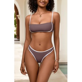 Wizbran - Conjunto de bikini de dos piezas para mujer con acolchado de pierna alta para 2025, Marrón, Large