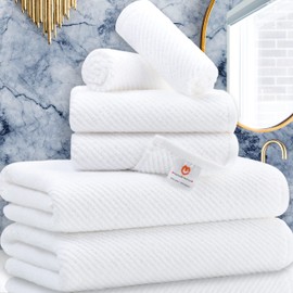 VOOVA & MOVAS Towels for Bathroom,6 Pieces Gift Set,100% Cotton | Large | Soft | Quick Dry, 2 Bath Towels 30"×56", 2 Hand Towels 18"×28", 2 Wash Cloths 13"×13",Dorm Room Essentials, White