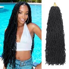 DACAI XIU Faux Locs Crochet Hair 7 Packs Soft Locs Crochet Hair Pre Looped Goddess Locs Dreadlocs Synthetic Hair For Black Women (1B（Black#）, 24 Inch (Pack of 7))