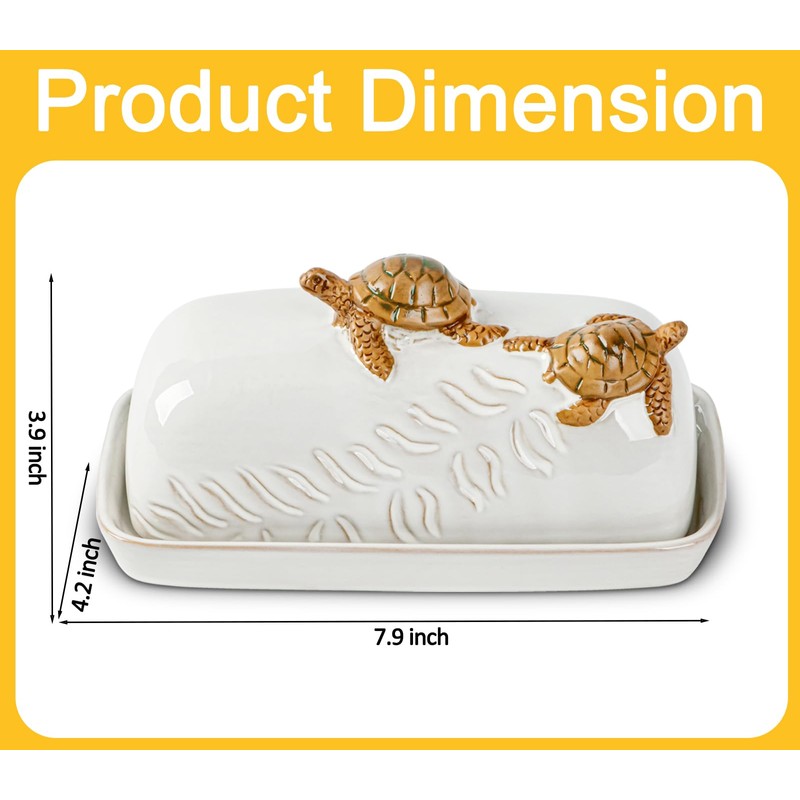 Turtle Stylish Ceramic Butter Dish Covered with Lid and Handle