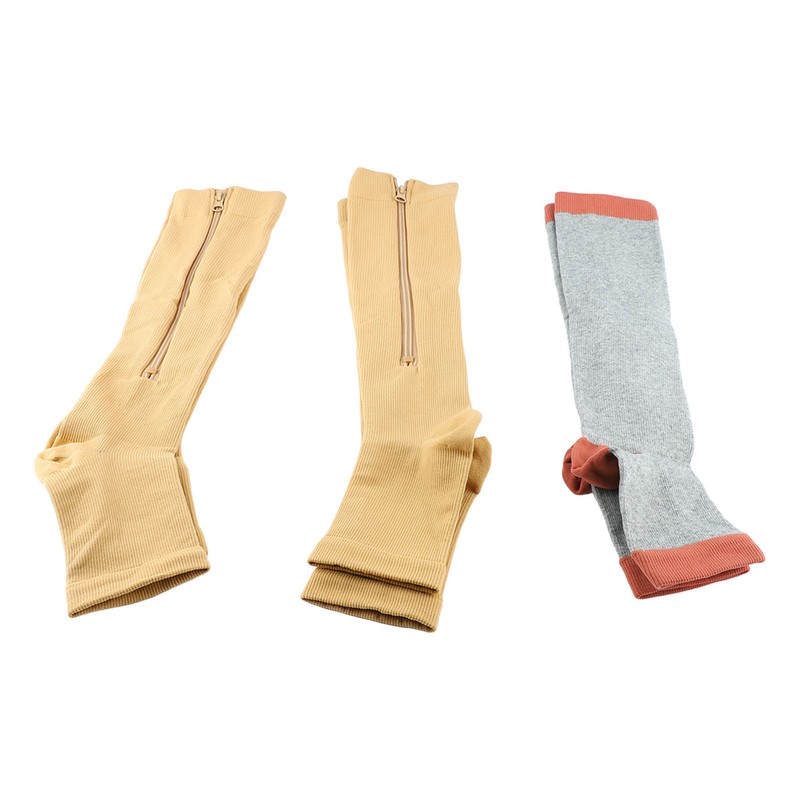 3Pairs Zipper Compression Socks Breathable Open Toe Over The Calf
