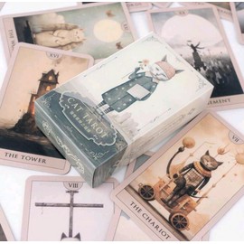Set of 78 Magical Cat Tarot Cards, Pocket Size 3.5 x 2.4 inches (9 x 6 cm), For Divination and Reading