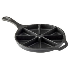 TableCraft 10750 Cast Iron Round Corn Bread Skillet with Handle, Pre-Seasoned 8-Wedge Divided Design, 8.75” Diameter x 15.625” Length – Bake Cornbread, Cakes, Frittatas & More – Durable, Even Heating