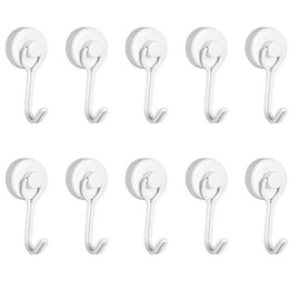 Aipudun Magnetic Hooks, Pack of 10 Black Magnetic Hooks, Extra Strong, 20 mm Black Magnetic Hook, Rotatable Holds 30 lbs (13 kg), Super Strong Magnets with Hook, Rotatable and Swivelling (Milky White)