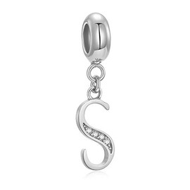 Genuine 925 Sterling Silver Letter Beads Initial A-z Dangle Alphabet Crystal Charm Fits European Bracelet Necklace (Letter S)