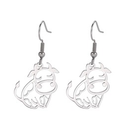 Cow Earrings for Women Girls Stainless Steel Hollow Out Abstract Style Cute Cartoon Milk Cow Dangle Earrings Animal Jewelry Stainless Steel No Gemstone, Stainless Steel, No Gemstone