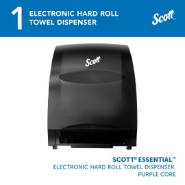 Scott Professional Essential Automatic Hard Roll Paper Towel Dispenser (48860), Black, Wall Mounted, for ScottBrand Purple Core Commercial Hand Towels (Qty 1)