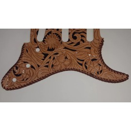 Tool Awl Leather Leather pickguard Custom Hand Tooled Leather Stratocaster "Floral Riffs" Laced