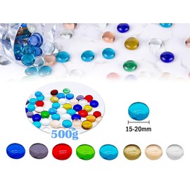 Kellegour Flat Glass Marbles,500G(1.1LB) Mini Glass Gems,Mixed Colors Glass Gems,Gems Pebbles,Mixed Gemstone,15-20mm,Stones Decorative Marbles,for Home Decorative Art Craft Vase Filler(About 116 PCS)