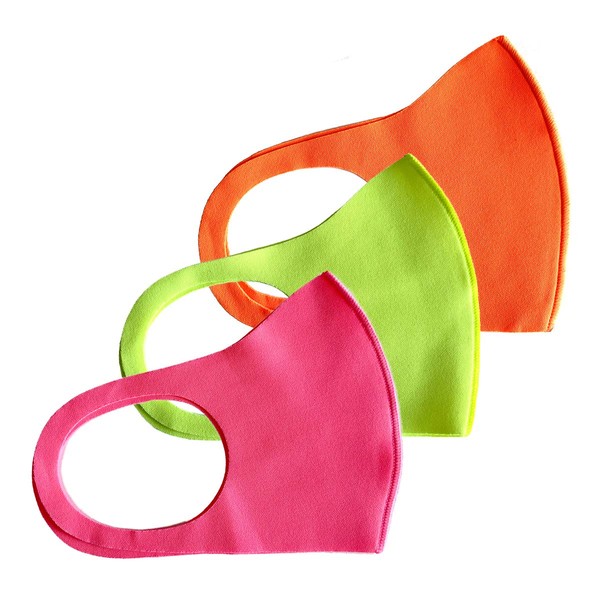 JRMAXX Assorted Fashion Face Masks with 3D Nose Bridge Design for Junior and Teens Made in Korea (3-pcs Neon Masks)