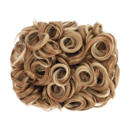 SWACC Short Messy Curly Dish Hair Bun Extension Easy Stretch hair Combs Clip in Ponytail Extension Scrunchie Chignon Tray Ponytail Hairpieces (Light Brown/Beige Mixed-12T24#)
