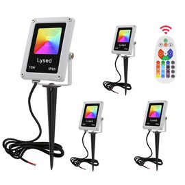 Lysed Color Changing Landscape Lights 10W RGB Remote Control LED Landscape Lights, 12V Low Voltage Spotlight, IP66 Waterproof Pathway Lights for Tree, Garden, Yard, Wall (4 Pack)