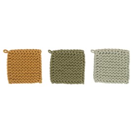 Creative Co-Op Cotton Crocheted, 3 Colors Pot Holders, 8" L x 8" W x 0" H, Multicolor