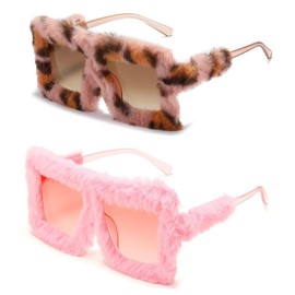 KSVFTB 2 Pcs Funny Sunglasses, Funny Sunglasses for Adults, Novelty Glasses, Plush Edge Cat Eye Glasses, Perfect For Beach, Fancy Dress, Photo Props, and Theme Parties