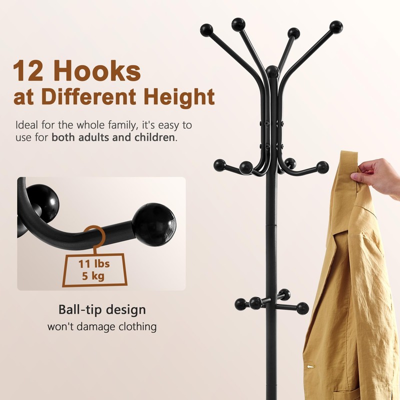 Hoctieon Coat Rack Freestanding, Entryway Hanger Stand, Umbrella Holder, Hall