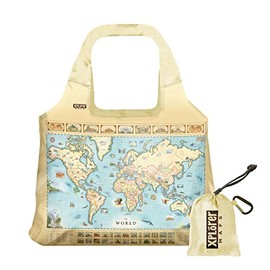 Xplorer Maps World Map Nylon Pouch Tote Bag with Handles - Reusable, Eco-friendly Shopping Bag, Washable, 18" wide by 25" tall
