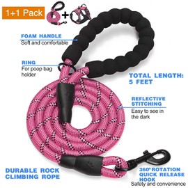 tobeDRI No Pull Dog Harness Adjustable Reflective Oxford Easy Control Medium Large Dog Harness with A Free Heavy Duty 5ft Dog Leash (M (Neck: 14.5"-20.5", Chest: 22"-28"), Pink Harness+Leash)