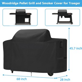 Guisong Smoker Cover for Traeger Woodridge Pro/Elite,Waterproof Grill Accessories for Traeger Woodridge Pro,Heavy Duty Windproof Wood Ridge Elite Pellet Grill Cover,68" W x 28" D x 45.7" H