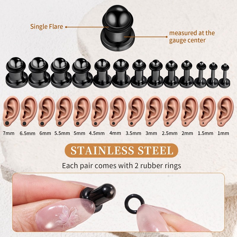 Qmcandy 20-26Pcs Ear Stretching Kit 1-7mm/7.5-12mm Dead Stretching Single Flare