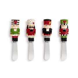 DEMDACO Festive Holiday Serving Utensil Christmas Butter Knife Cheese Spreader 4.5 Inch Ceramic Stoneware and Stainless Steel Heartful Nutcracker Assorted Set of 4