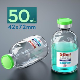 Ks-Tek Sterile Empty Vials with Self Healing Injection Port,with Flip Off Aluminum Cap,Sterile Package (50ml,6)