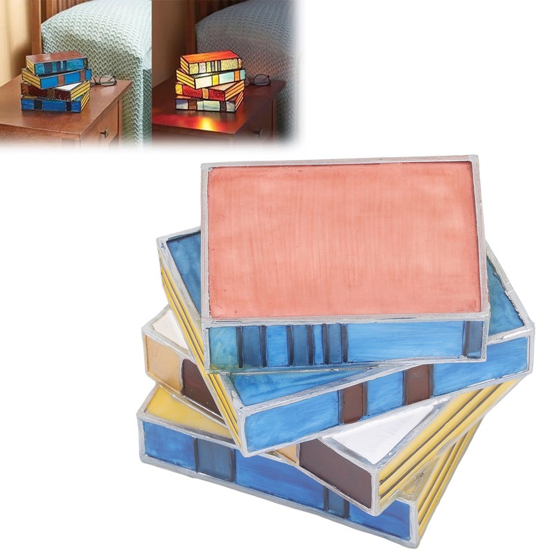 Stained Book Lamp Vintage Style Soft Lighting Stacked Books Table