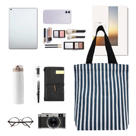 Tote Bag Canvas Shoulder Bag Casual Shopping Bag Multipurpose Reusable Bag for College Class Work Grocery Travel Washable (BLUE)