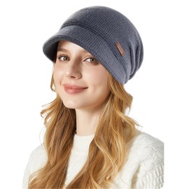 TYXHXTF Winter Knit Hat for Women, Warm Slouchy Hat with Visor, Beret Hat Newsboy Cap, Thermal Pullover Ear Protection Hats with Brim, for Daily Winter Outdoor 55-60 cm Dark Grey
