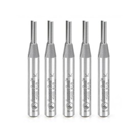 Amana Tool 45200-5 5-Pack Solid Carbide Cutting Edge Straight Plunge High Production 1/8 D x 7/16 CH x 1/4 SHK x 2 Inch Long Router Bits