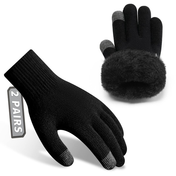 Rahhint Wool Winter Gloves Men Women Fleece lined Knit Gloves