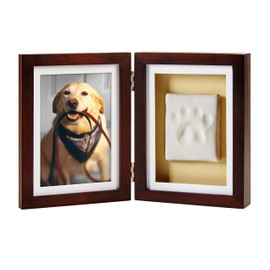 Pearhead Dog or Cat Pawprint Pet Keepsake Photo Frame With Clay Imprint Kit, Perfect for Pet Lovers, Espresso