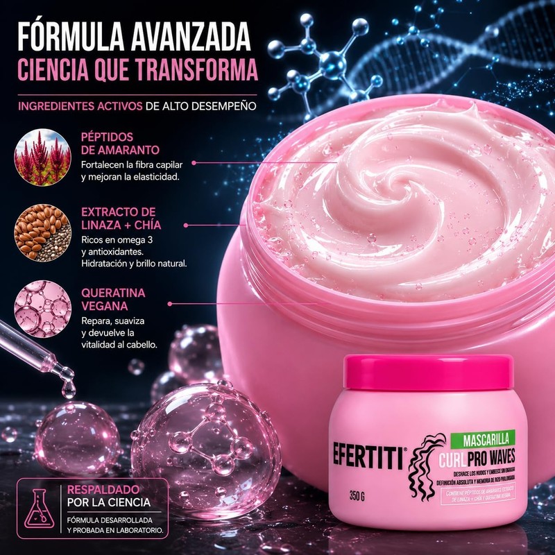 Mascarilla Capilar para Cabello Rizado con Queratina Vegana, Linaza, Chía