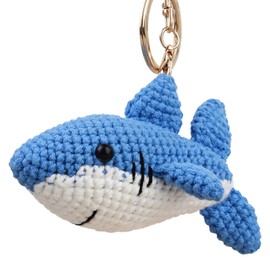 Traxex Handmade Crochet Shark Keychain – Yarn Knitted Marine Animal, Car Hanging Ornament & Bag Accessory (#01 Dark Blue)