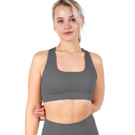 STARK SOUL Sports Bra - Removable Cups, Medium Support, Various Colours, Sizes XS, S, M, L and XL, gray, XL