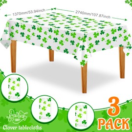 Tegeme 3 Pieces St Patrick's Day Shamrock Table Cloth 54 x 108 Inches, Waterproof Rectangle Washable Decorative Tablecloth Spring Shamrock Table Cover for Spring and Outdoor Kitchen Dining