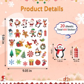Lucleag 600PCS Christmas Stickers for Kids, Xmas Santa Snowman Penguin Sticker for Crafts, Assorted Christmas Elements Stickers for Xmas Winter Teachers Classroom Party Favor