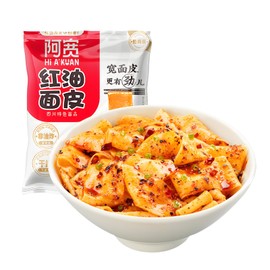Akuan Sichuan Spicy Red Chili Oil Wide Noodles, 4.05oz per Bag, 4 Pack 15.52Oz Delicious fast food snacks.