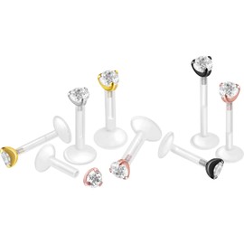 PIERCINGLINE PTFE Labret with Internal Thread, Titanium Crystal Attachment, Piercing, Lip, Nose, Ear, Helix, Choice of Colours and Sizes, PTFE / titanium (grade 23)