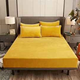 Velvet Fitted Sheet 90 x 200 cm Warm Winter Terry Cloth Fitted Sheets, Highdi Microfleece Fleece Yellow Fitted Sheet 90 x 200 cm Box Spring Bed Sheet for High Mattress Base Height 25-30 cm