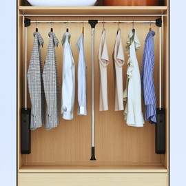 Tcatec 23.6-32.6 Inch Adjustable Heavy Duty Pull Down Closet Rod - Back & Side Mounted Hanging Rod with 60LBS Capacity, Space-Saving Wardrobe Organizer for Bedroom & Cabinet Storage