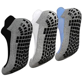 Men Non Slip Anti-Skid Socks 3 Pairs Tile Wood Floors Sticky Grips Ankle Socks for Yoga Pilates Workout Hospital Socks